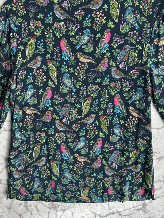 J. Jill Floral Bird Print 3/4 Sleeve Top Women’s XS Navy Blue w Multicolor Birds - Picture 4 of 7